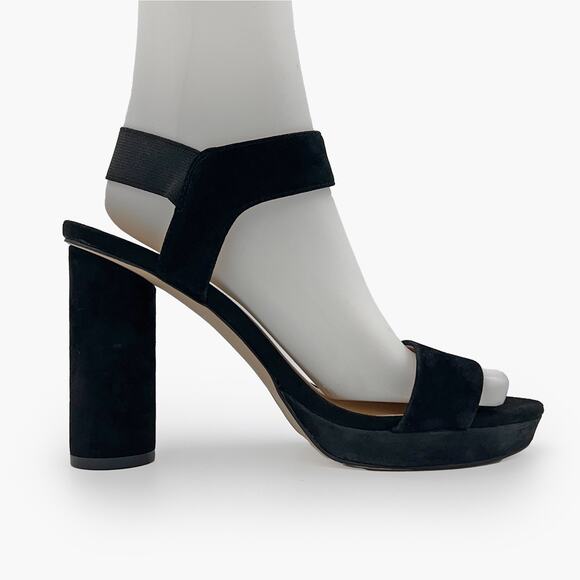 FRANCO SARTO "NOA" Suede Heeled Ankle-Strap Platform Sandals (Black | Size 8.5M) - Picture 4 of 11